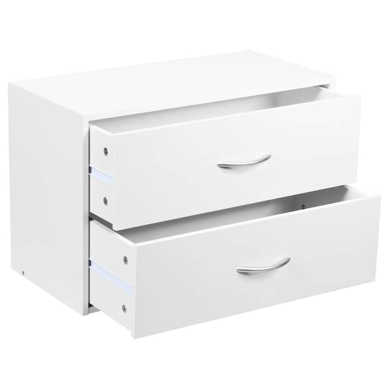2-Drawer Stackable Horizontal Storage Cabinet Dresser Chest with Handles