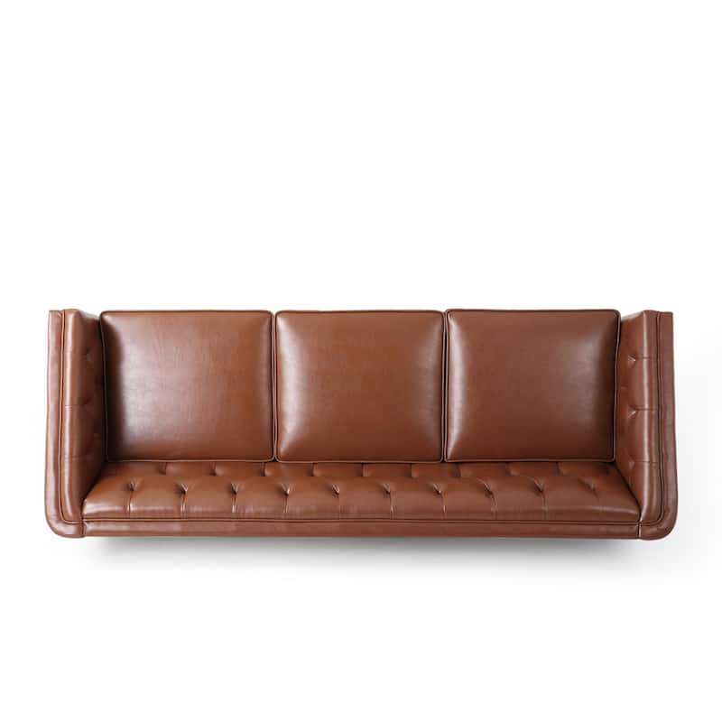 81" Faux Leather 3-Seat Couch Sofa, Wood Frame Loveseat with Armrests, Small Space Couches for Living Room, Office