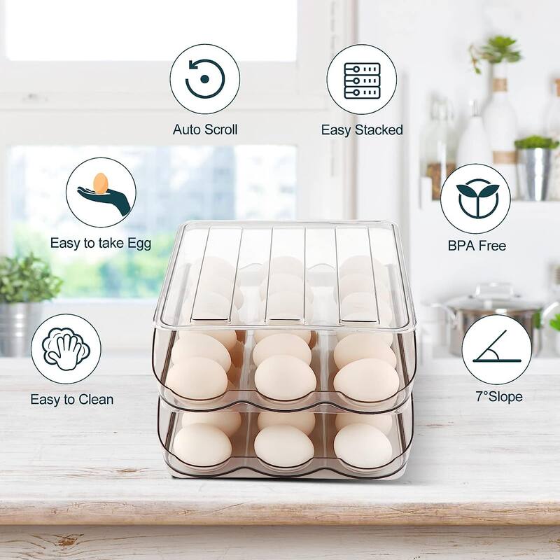 Set of 2 Auto Rolling Storage Container 18 Egg Tray - 2 Layer