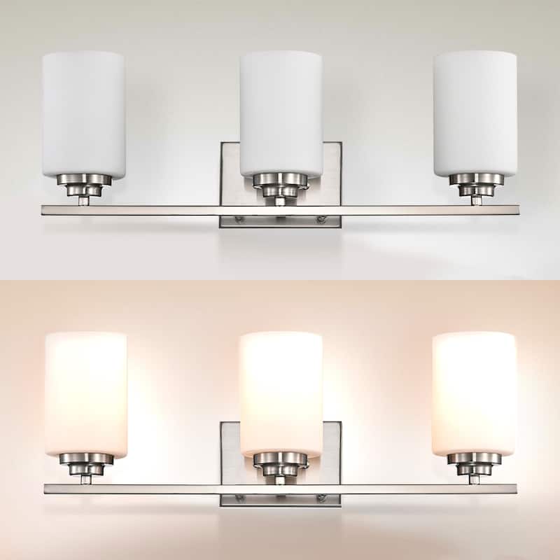 Brushed Nickel 3-Light Vanity Lights with White Etched Glass Shades