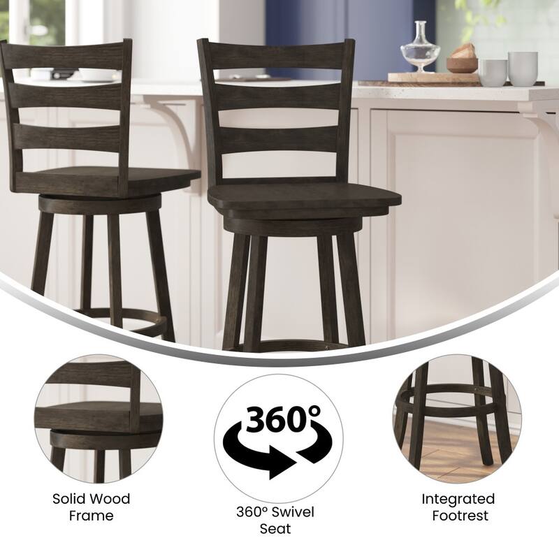 Ladderback Wooden Swivel Bar Stool with Footrest