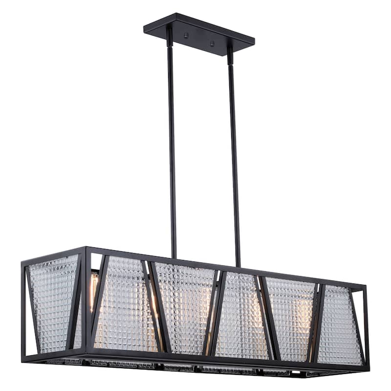 Oslo 5L Black Urban Loft Linear Chandelier Island Pendant Light Fixture - 36.75-in W x 15.25-in H x 9.25-in D