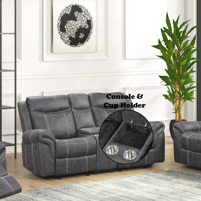 Dark Gray Polish Microfiber Power Motion Loveseat W/Usb