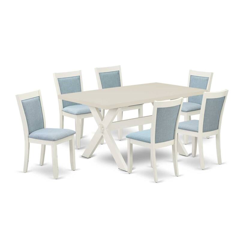 HomeStock 7-Piece Wire Brushed Linen White Finish Solid Wood Top Dining Table with 6-Chairs