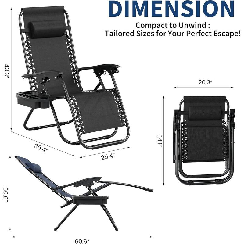 Zero Gravity Chair Set of 2, with Pillow & Cup Holder Tray