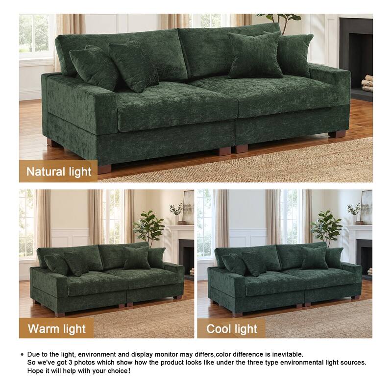 2 Set Chenille Upholstered Modular Sectional Sofa Chaise with Pillows