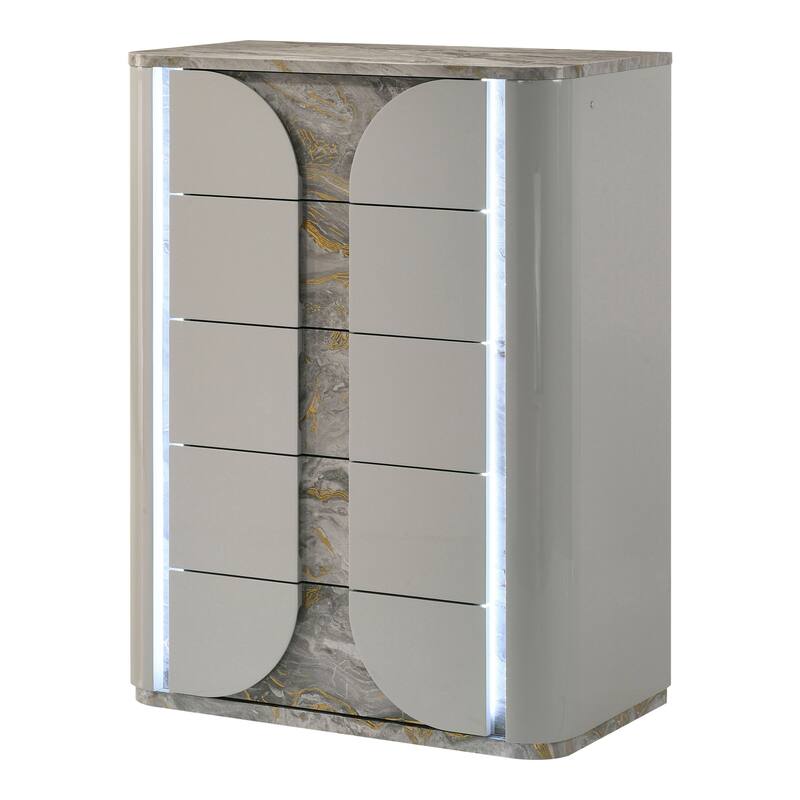 Furniture of America Sherri Modern 6-Piece Light Grey Solid Wood Kids Platform Bedroom Set with LED