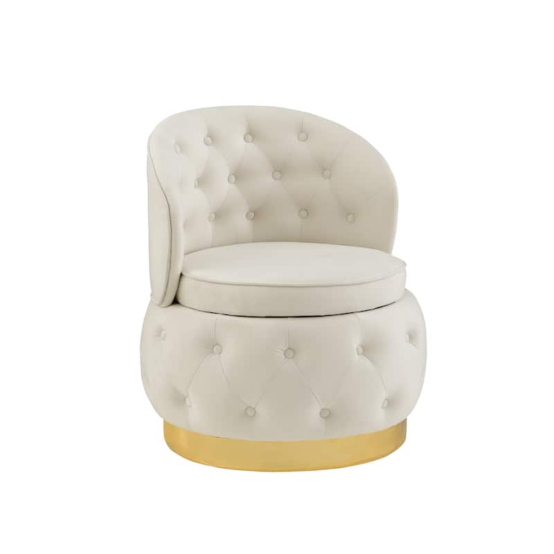 Beige 25.2" Velvet Swivel Barrel Chair with Storage