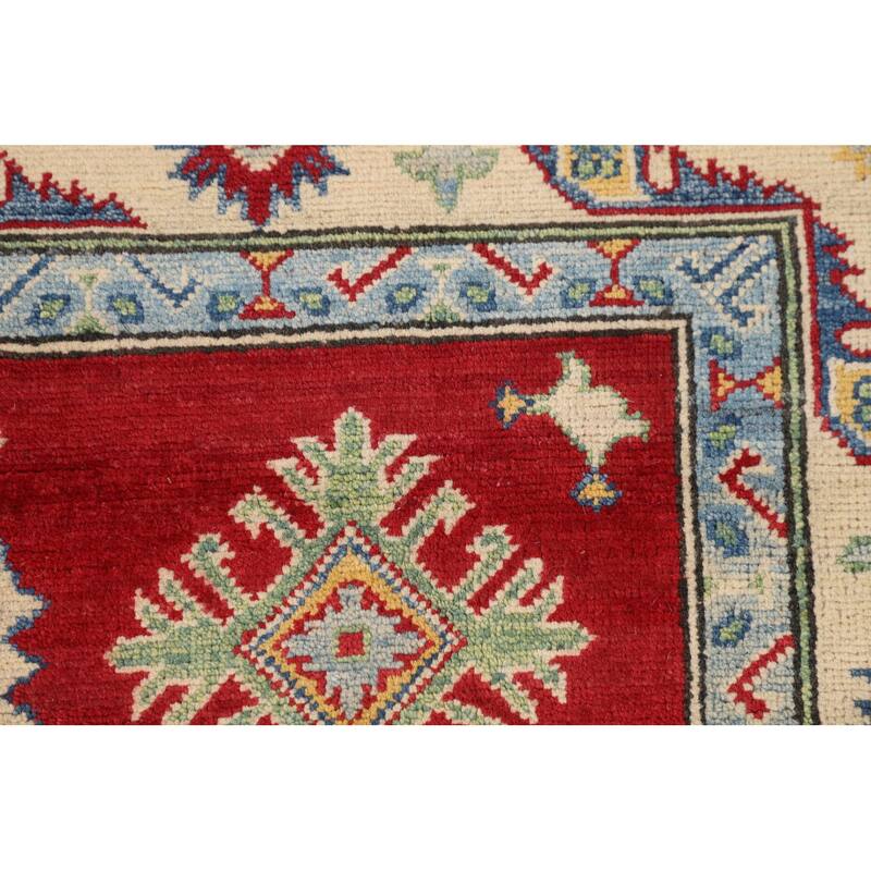 Red Kazak Oriental Area Rug Handmade Geometric Wool Carpet - 5'1" x 6'9"