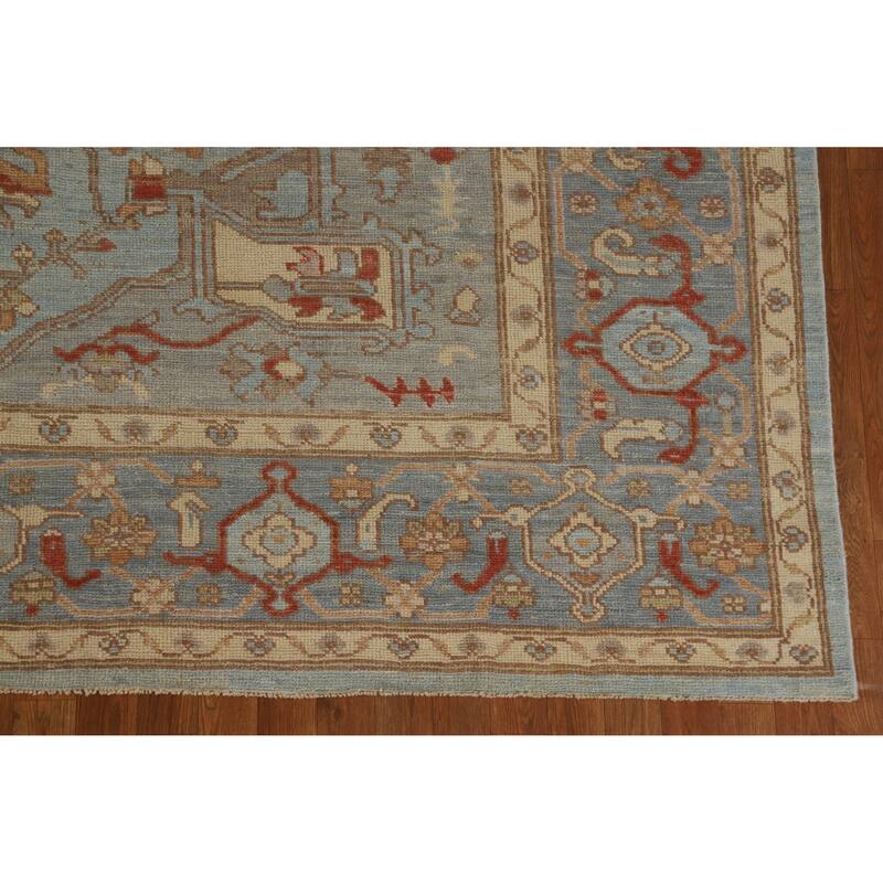 Hand Knotted Oriental 100% Wool Carpet Transitional Medallion Navy Blue & Blues Oushak Area Rug - 9' 10'' X 8' 5''