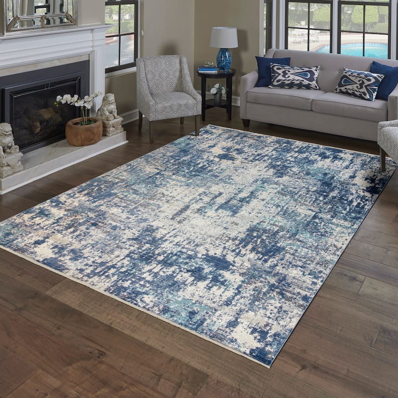 Gertmenian Astris Riga Modern Abstract Grey/Ivory/Blue Area Rug