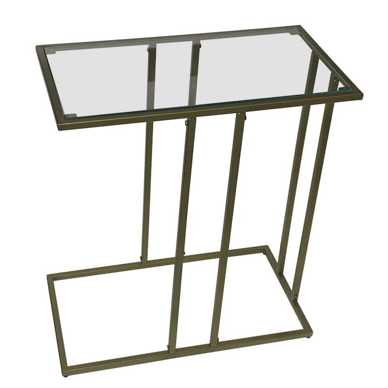 HomeRoots 26" Clear and Antiqued Gold Glass and Iron Frame End Table - 12.75 in. x 26 in. x 23.5 in.