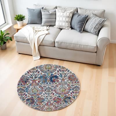 Buhab Power Loomed Distressed Geometric Floral Traditional Non Skid Area Rug By HomeRoots - 48' X '48' X '0.5