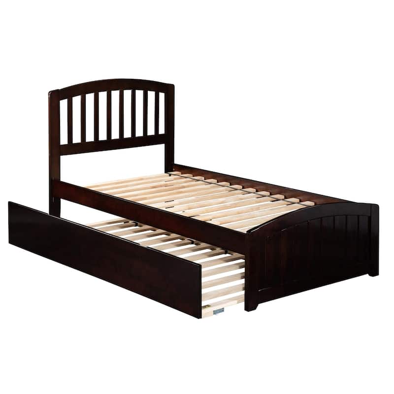 Victorian Platform Bed with Trundle - Twin Size, Hardwood Frame, Espresso Finish, Modern Design