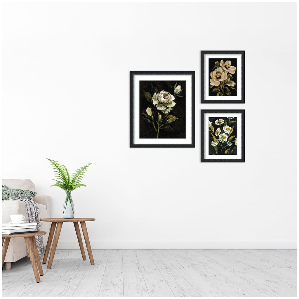 Kate and Laurel Moody Whites Floral No. 2 3 Piece Framed Wall Art Print Set by Annie Quigley