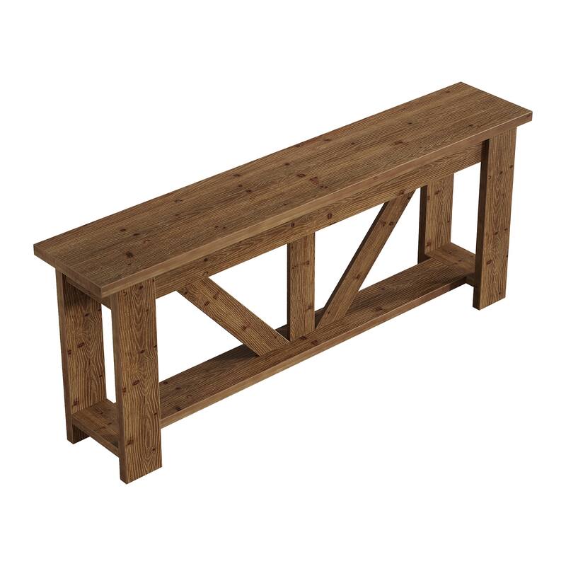 70.9-Inch Solid Wood Sofa Console Table, Extra Long Storage Shelves Entryway Table for Living Room, Hallway, Foyer