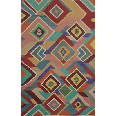 Hand Woven Oriental 100% Wool Carpet Southwestern Modern Multi-Colored Kilim Area Rug - 13' 10'' X 9' 7''