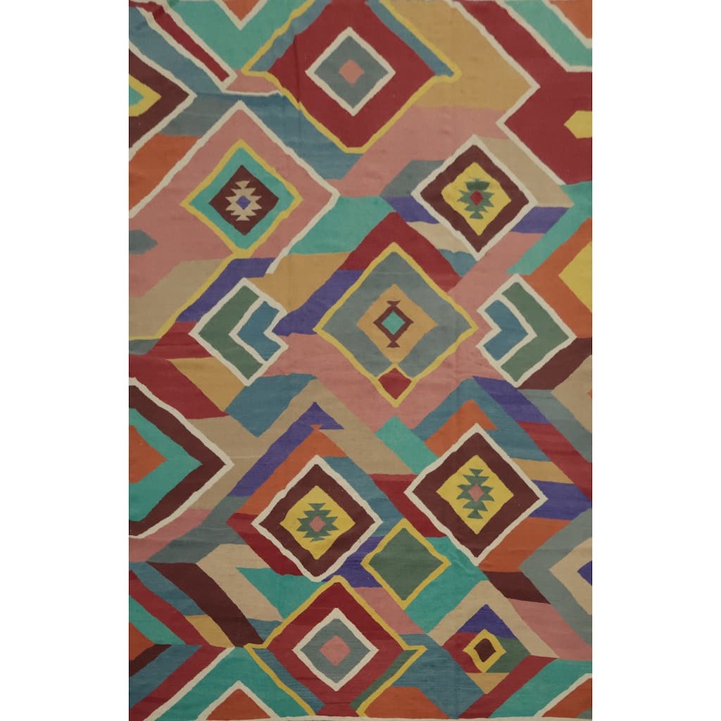 Hand Woven Oriental 100% Wool Carpet Southwestern Modern Multi-Colored Kilim Area Rug - 13' 10'' X 9' 7''