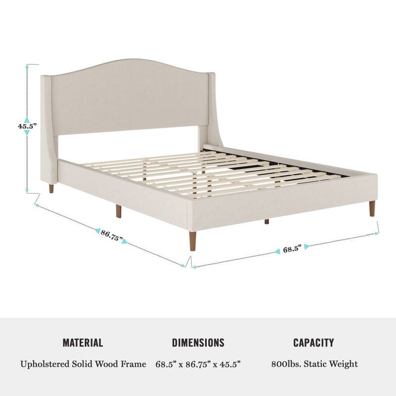 Martha Stewart Upholstered Platform Bed with Curved Headboard