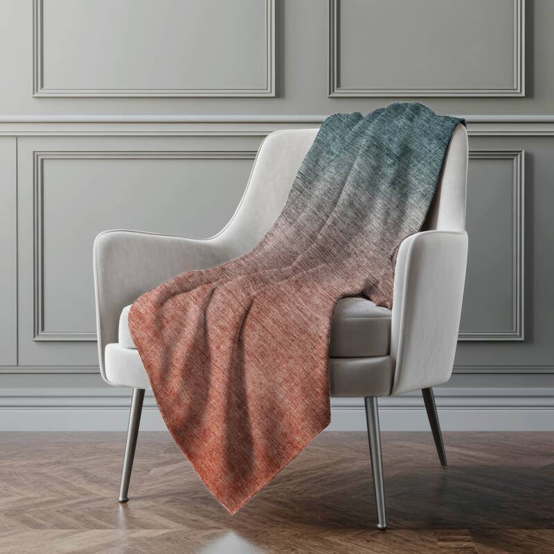 Premium Machine Washable Solid Ombre Sherpa Throw Blanket - Teal - 4'2" x 5'10"