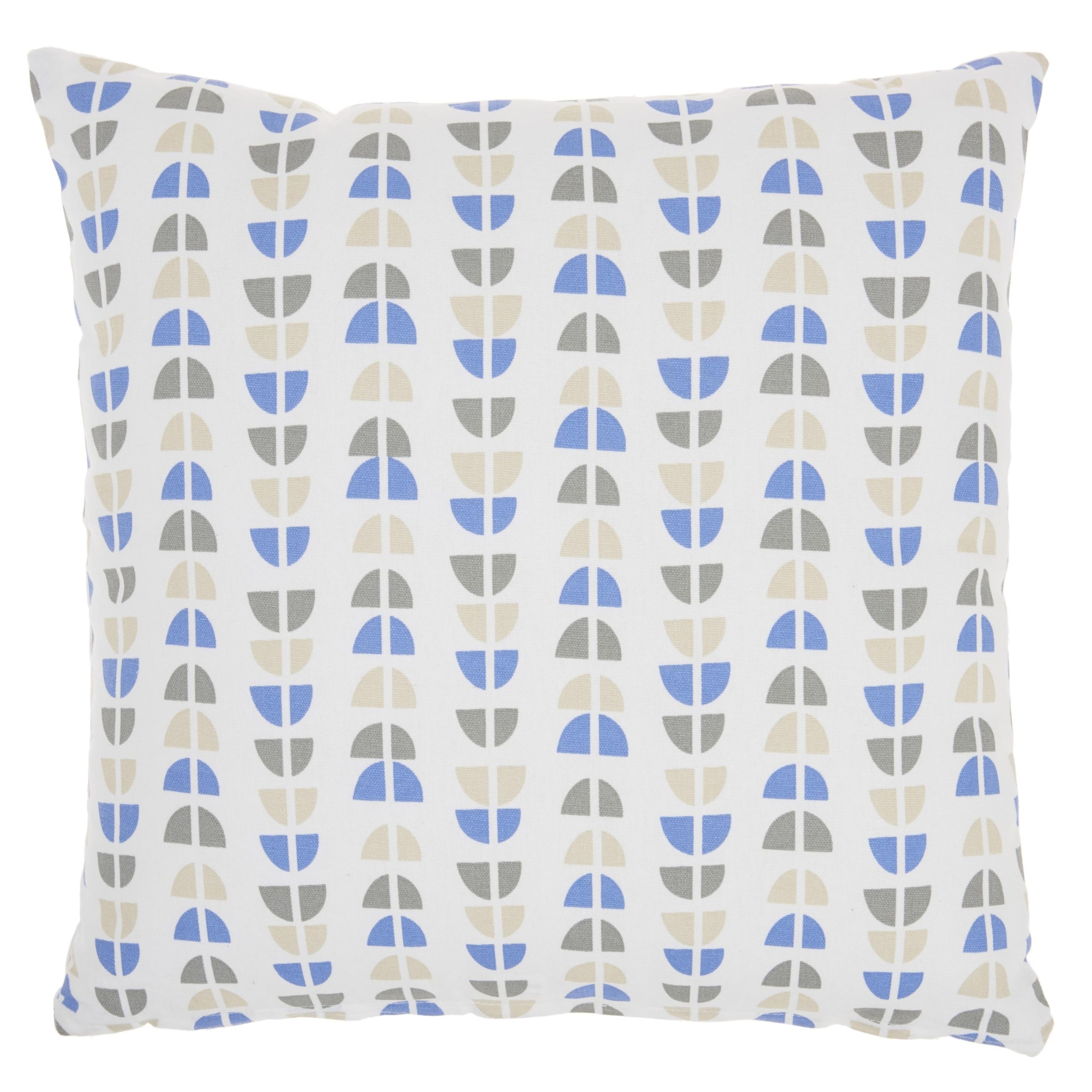 Blue and Taupe Geo Lines Throw Pillow White