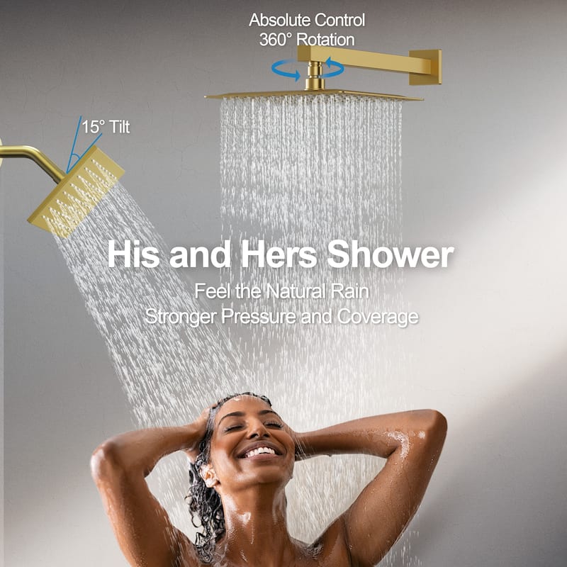 GRANDJOY 3-Function Thermostatic Shower System 12'' Rainfall Shower Head with Anti-Scald Valve