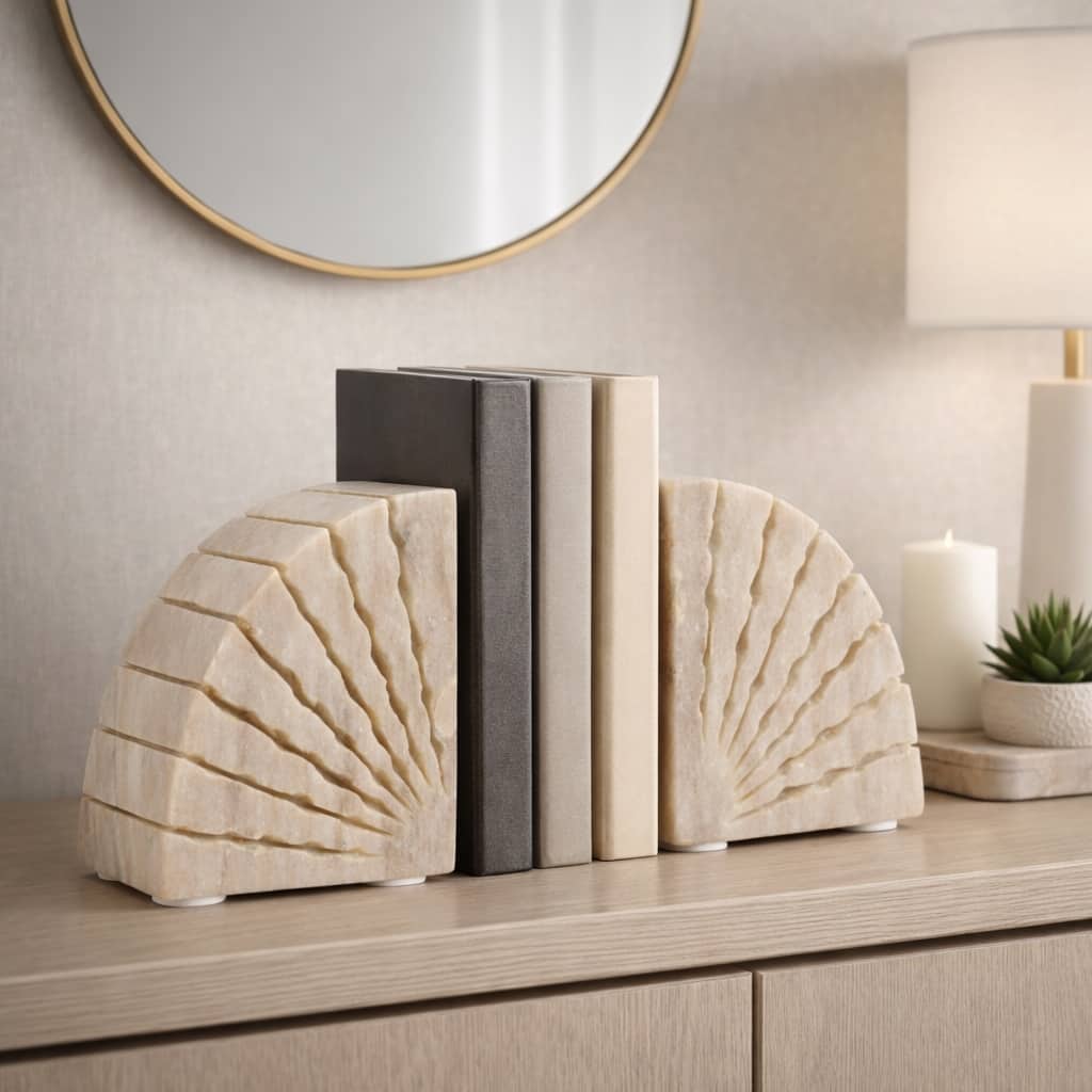 Tan 5" Onyx Marble Semi-Circle Bookends (Set of 2) - 5.25"