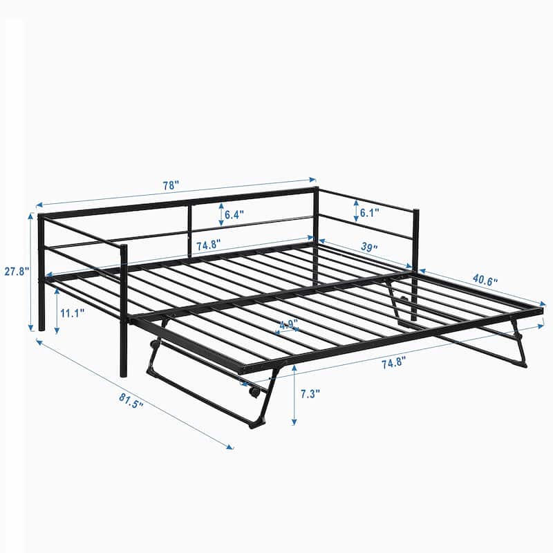 Twin Size Metal Daybed with Adjustable Trundle