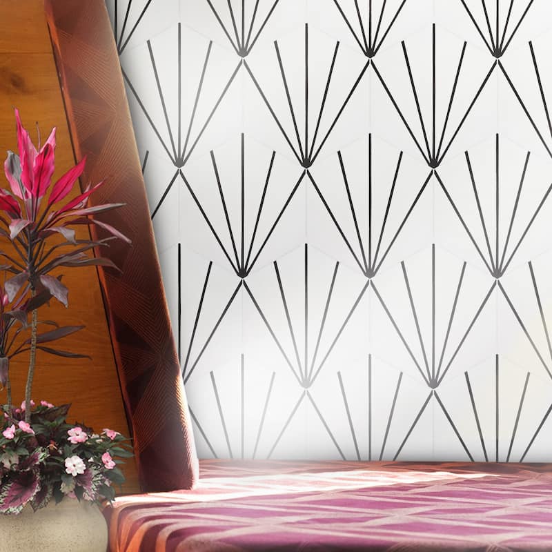 Handmade Menara in White and Black Tile, Pack of 12 (Morocco)