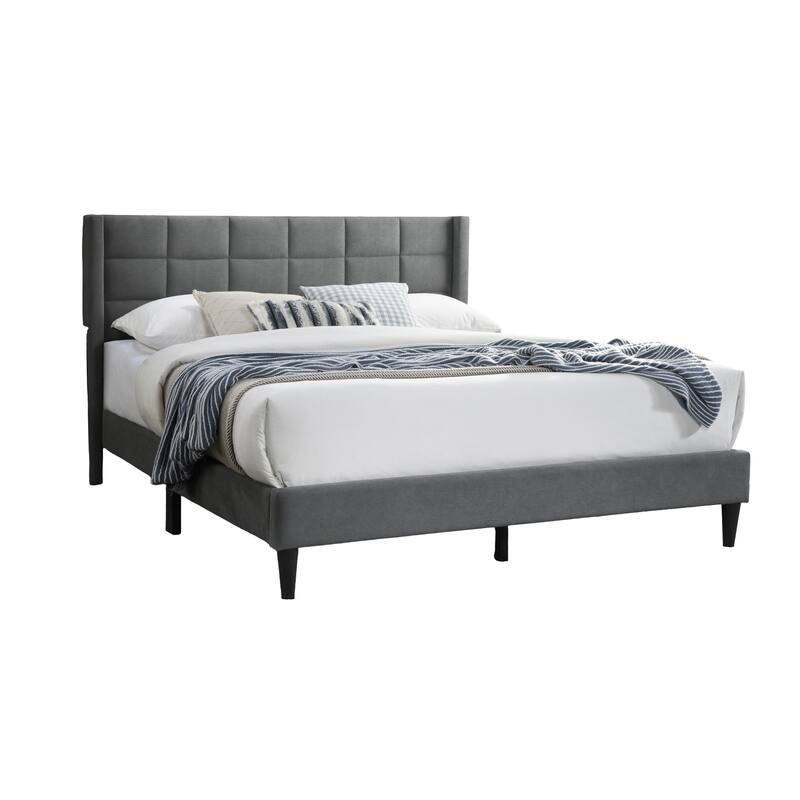 Modern Gray Brushed Linen Queen Size Upholstered Platform Bed with Tufted Headboard