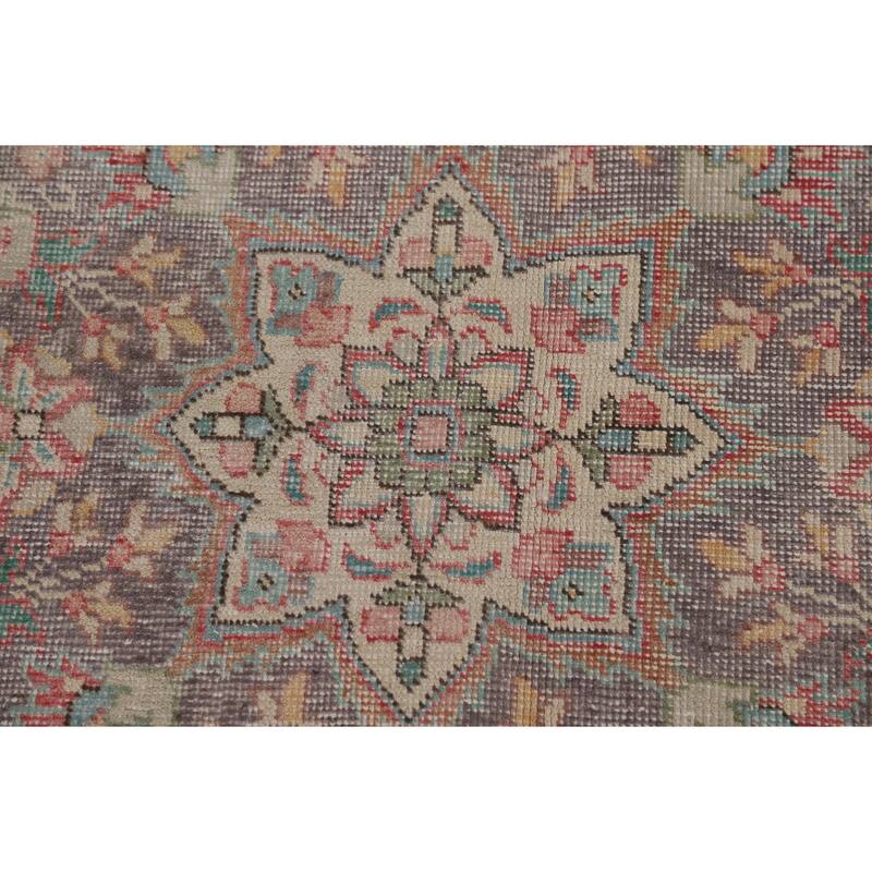 Tabriz Persian Vintage Rug Hand-Knotted Pink Traditional Wool Carpet - 6'9" x 10'3"