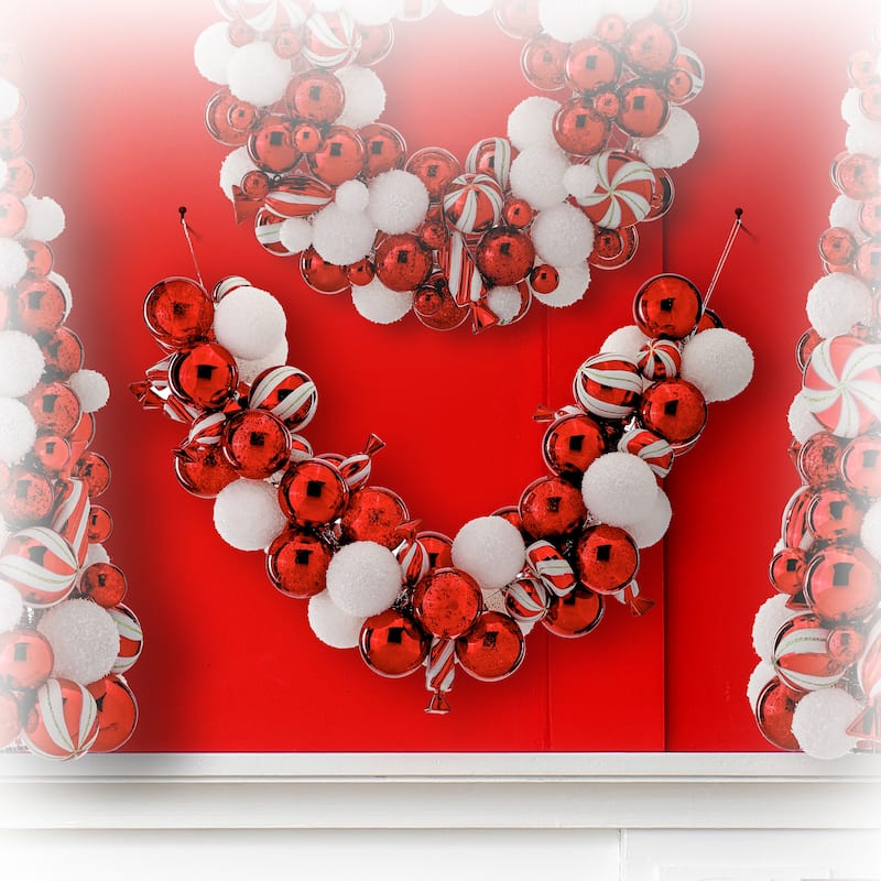 36" Mixed Peppermint Candy Shatterproof Ball Garland - Red White