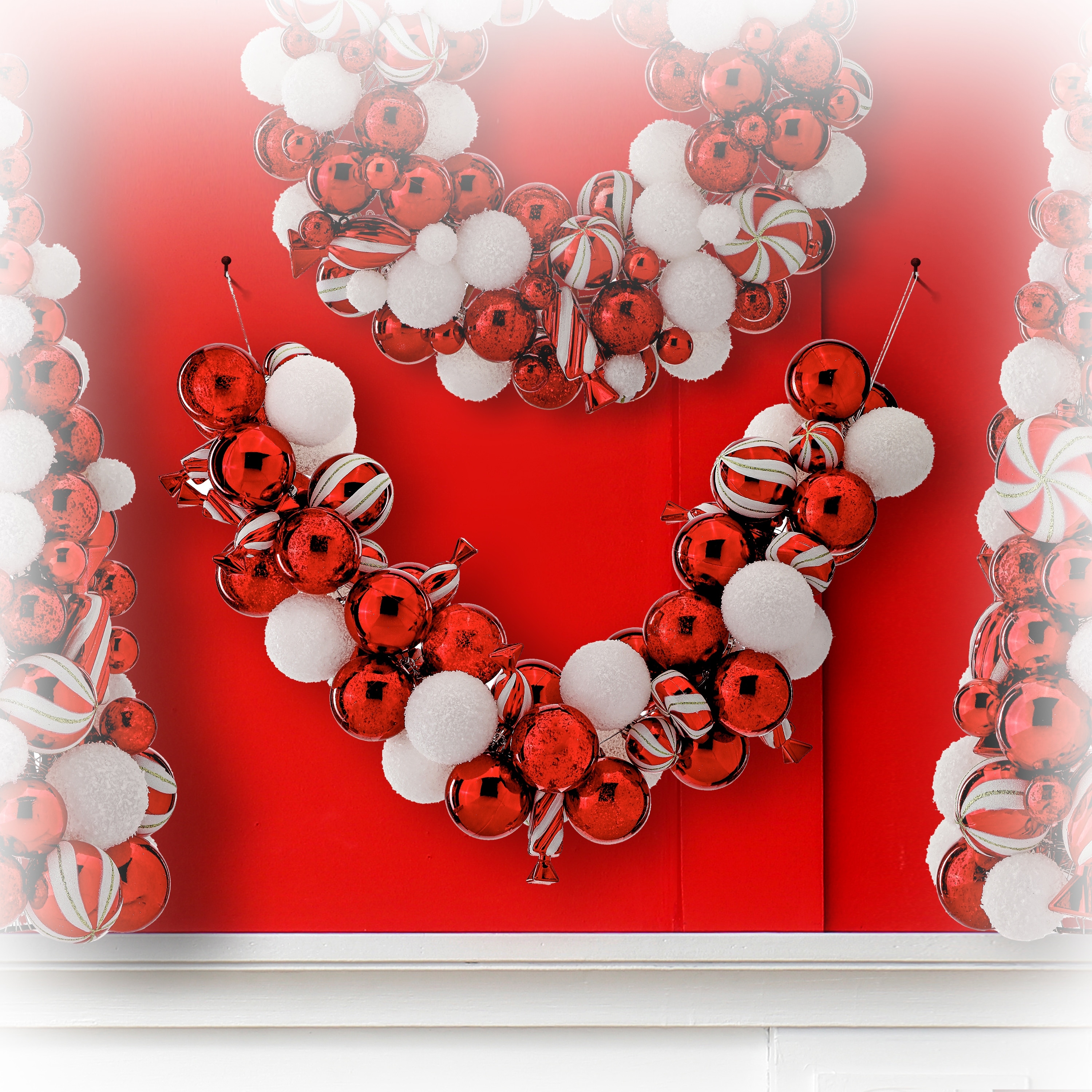 36" Mixed Peppermint Candy Shatterproof Ball Garland - Red White