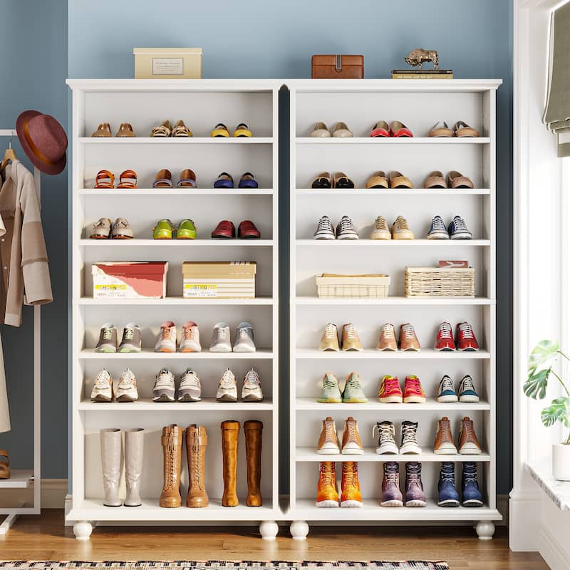 Narrow Tall Shoe Storage Cabinet with LED Lighting for Entryway - 9-Tier