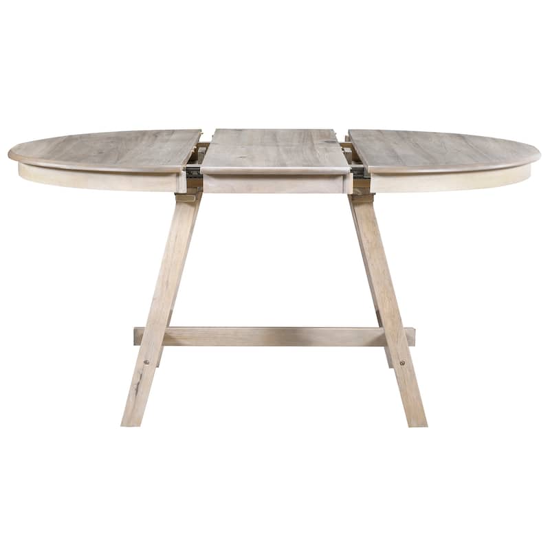 Roomfitters Retro Round Extendable Wood Dining Table with Flip Leaves for Kitchen or Dining Room, Natural Wood Wash