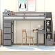 preview thumbnail 1 of 25, Wood Twin Size Loft Bed with Desk, Storage Stairs, Drawers and Shelves, Solid Wood Twin Bedframe Multi-Functional High Loftbed Gray - Twin