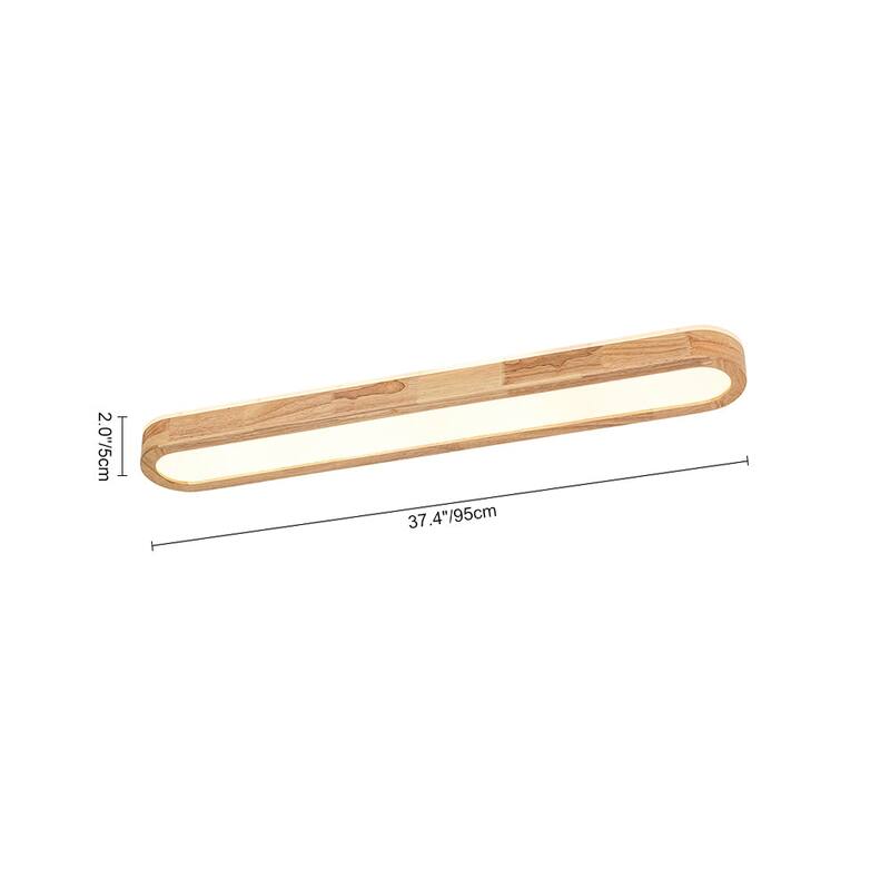Rustic Wooden Long Oval Dimmable LED Flush Mount Ceiling Light 37.4in
