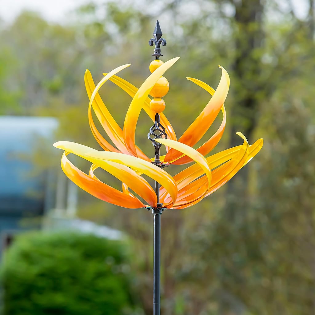91 in. Yellow Lotus Wind Spinner
