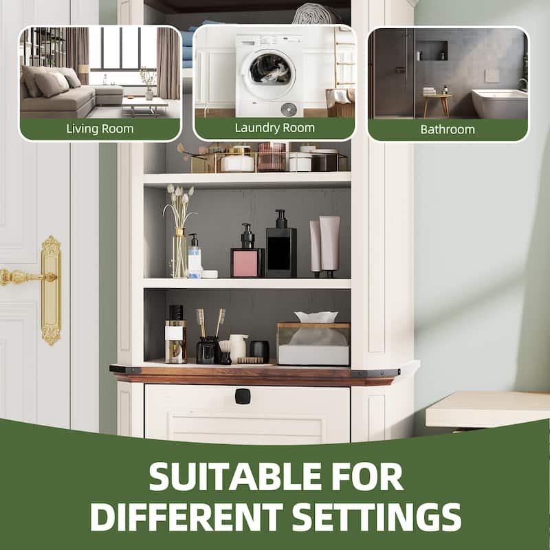 Moasis Farmhouse 4-Tier Storage Cabinet with Tilt Out Laundry Hamper and 2 Adjustable Shelves