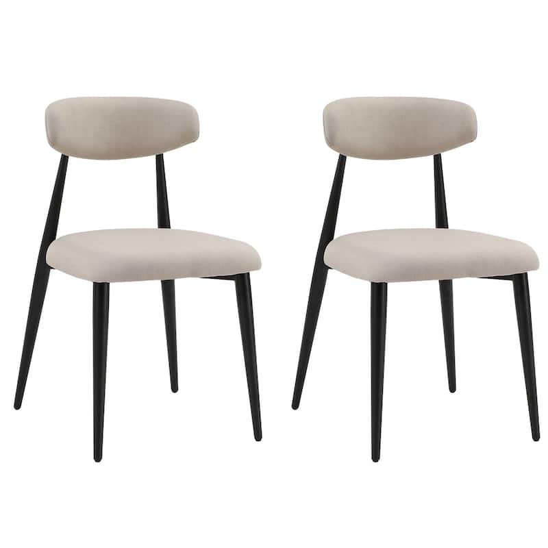 Modern Dining Chairs Set of 2, Curved Backrest Round Upholstered and Metal Frame - LIGHT GREY