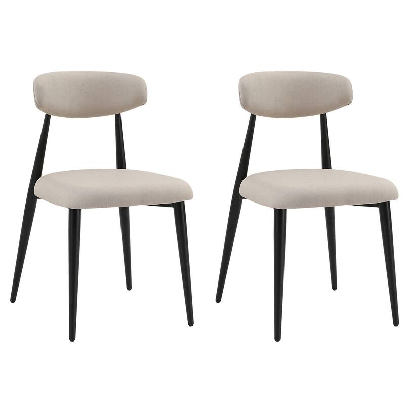 Modern Upholstered Curved Backres Dining Chairs with Metal Frame - Set of 2 - Light Grey