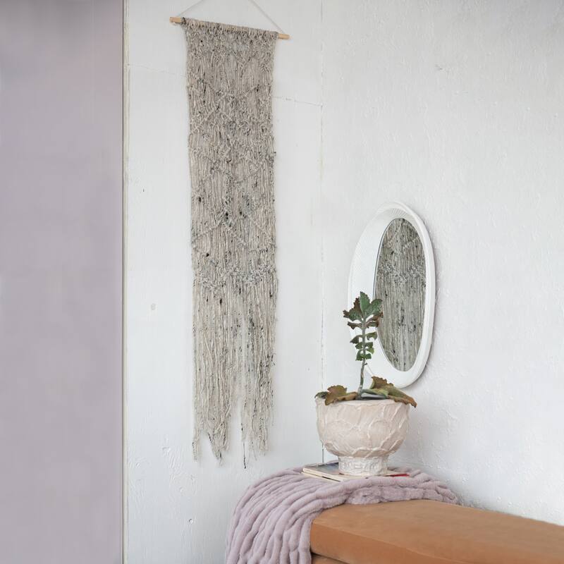 Hand-Woven Wool Wall Hanging with Wood Hanger, Natural