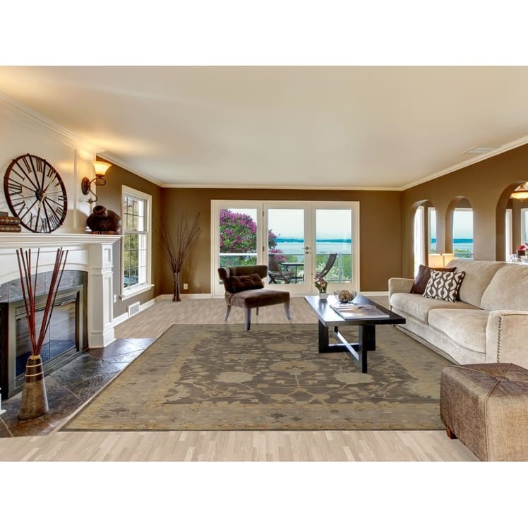 Hand Knotted Oriental 100% Wool Carpet Transitional All-Over Greys & Charcoal Oushak Area Rug - 12' 1'' X 9' 7''