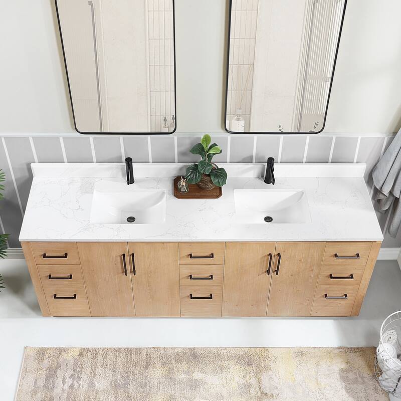 San Double Bath Vanity with Composite Stone Top and Mirror