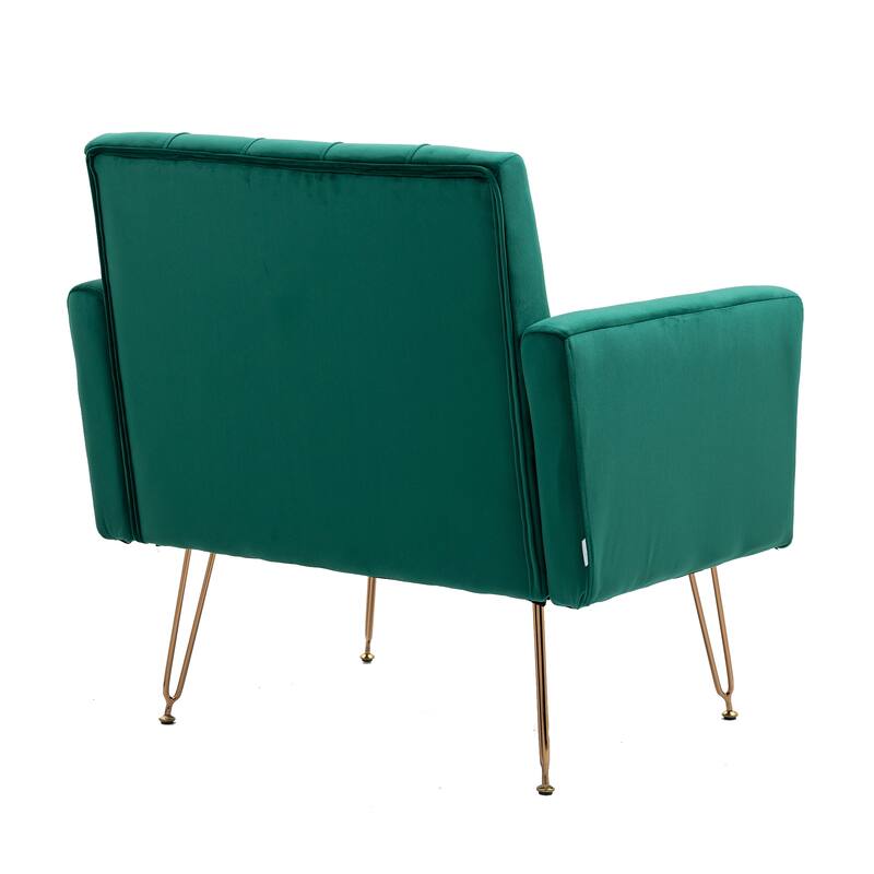 Velvet Upholstered Armchair Single Sofa Modern Tufted Reading Chairs Gold Metal Leg Wingback Chairs for Living Room Bedroom
