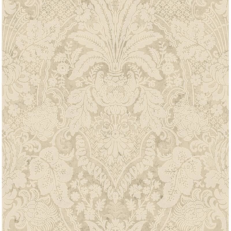 Seabrook Designs Buncombe Damask Unpasted Wallpaper - 20.5 in. W x 33 ft. L - Ivory & Metallic Latte