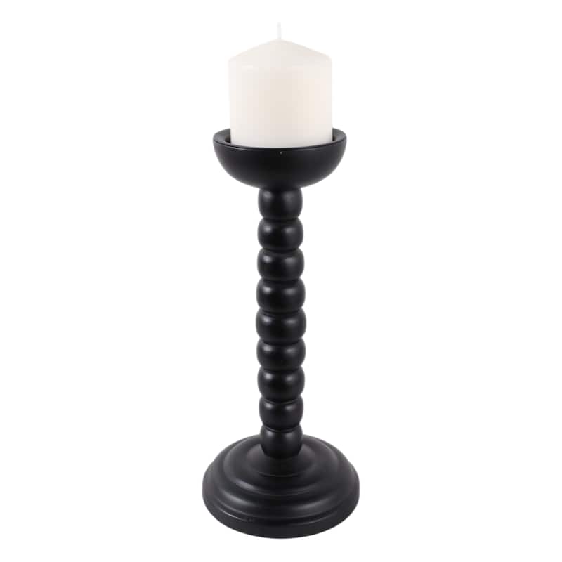 Wood Candle Holder Sculpted Round Base and Turned Detailing Accent