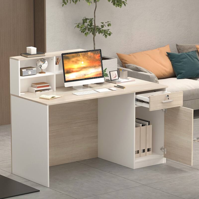 Kerrogee Rectangular Wood Reception Desk See Working Desk Oak