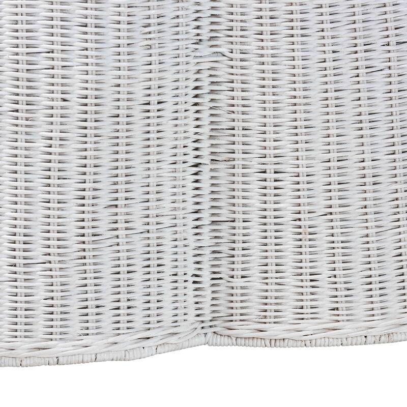 Palm Scalloped Rattan Coffee Table - Handwoven Wicker Round Accent Table for Living Room Patio or Sunroom, Coastal Style