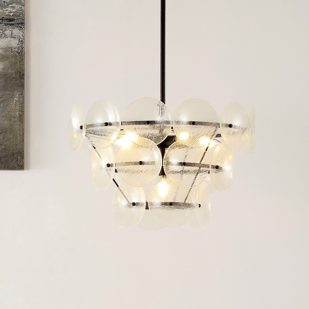 SAFAVIEH Lighting Sjouk Chandelier - 21" W x 21" D x 17" H - Black/Clear